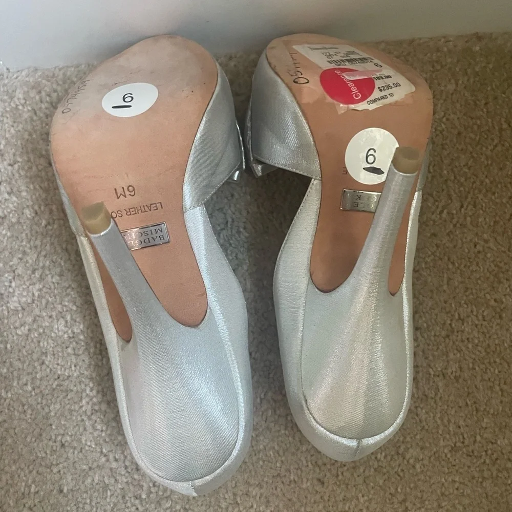 Badgley Mischka Metallic Silver Heels with Bow